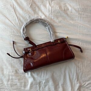 Burgundy Faux Leather Shoulder Bag